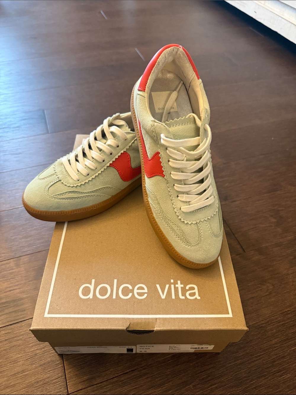 Dolce Vita Sage Suede Sneakers with Coral Detail